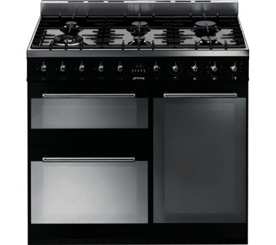 SMEG  Symphony 90 cm Dual Fuel Range Cooker - Black & Stainless Steel